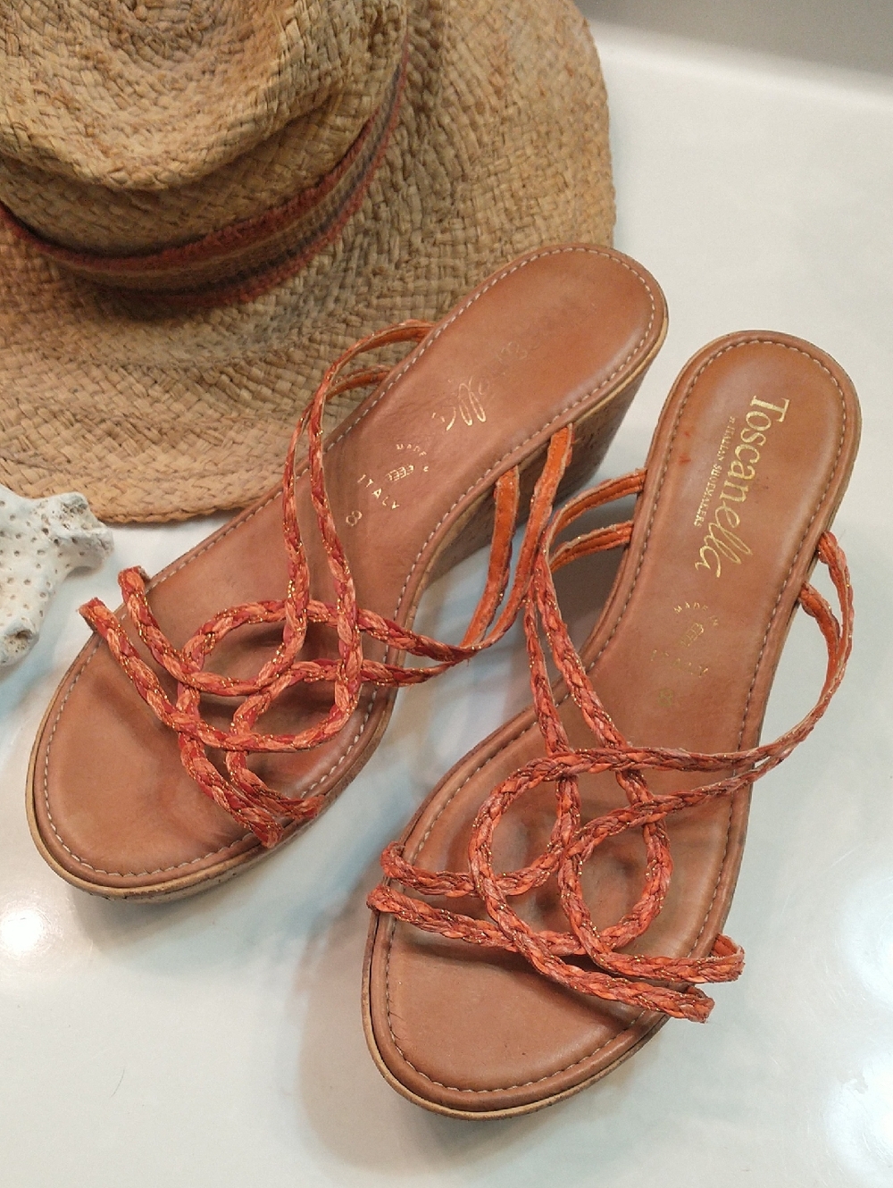 Toscanella Orange Braided Rope  Slide Sandals